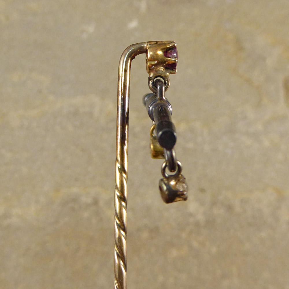 Women's or Men's Antique Edwardian Ruby and Diamond Gold Pin