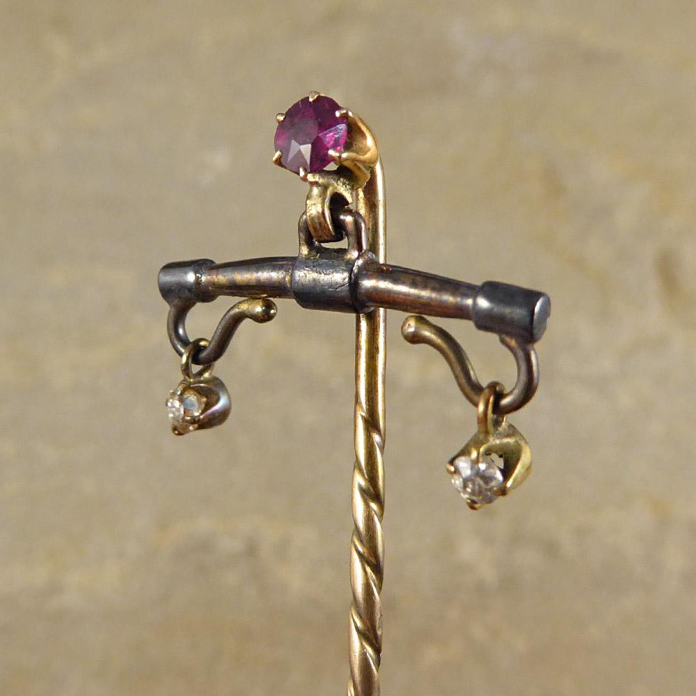 Antique Edwardian Ruby and Diamond Gold Pin 2