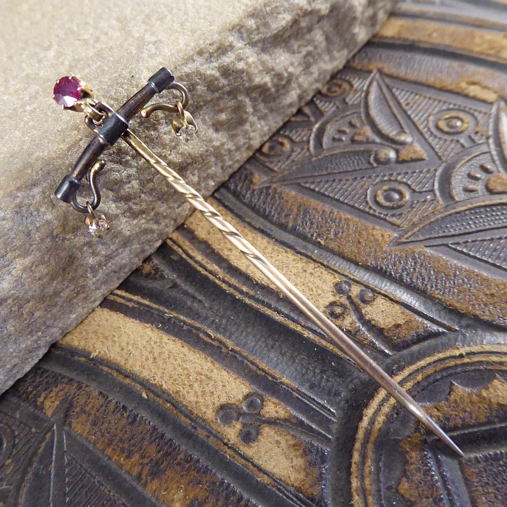 Antique Edwardian Ruby and Diamond Gold Pin 4