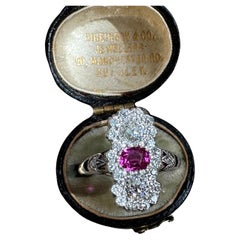 Antique Edwardian Ruby and Diamond Three Stone Trilogy Ring