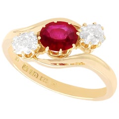 Antique Edwardian Ruby and Diamond Yellow Gold Trilogy Ring