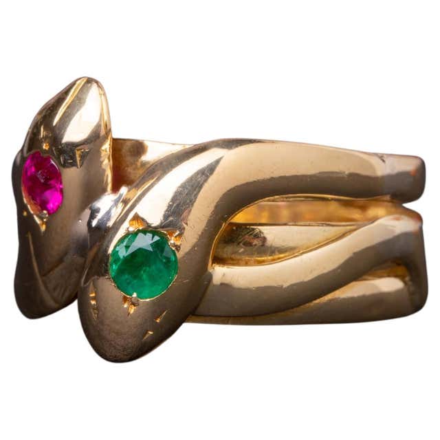 An Antique Victorian 18 Karat Gold double headed Snake Ring, Ruby and ...