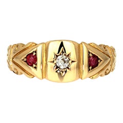 Retro Edwardian Ruby and Old Cut Diamond in British Hallmarked 18 Karat Gold