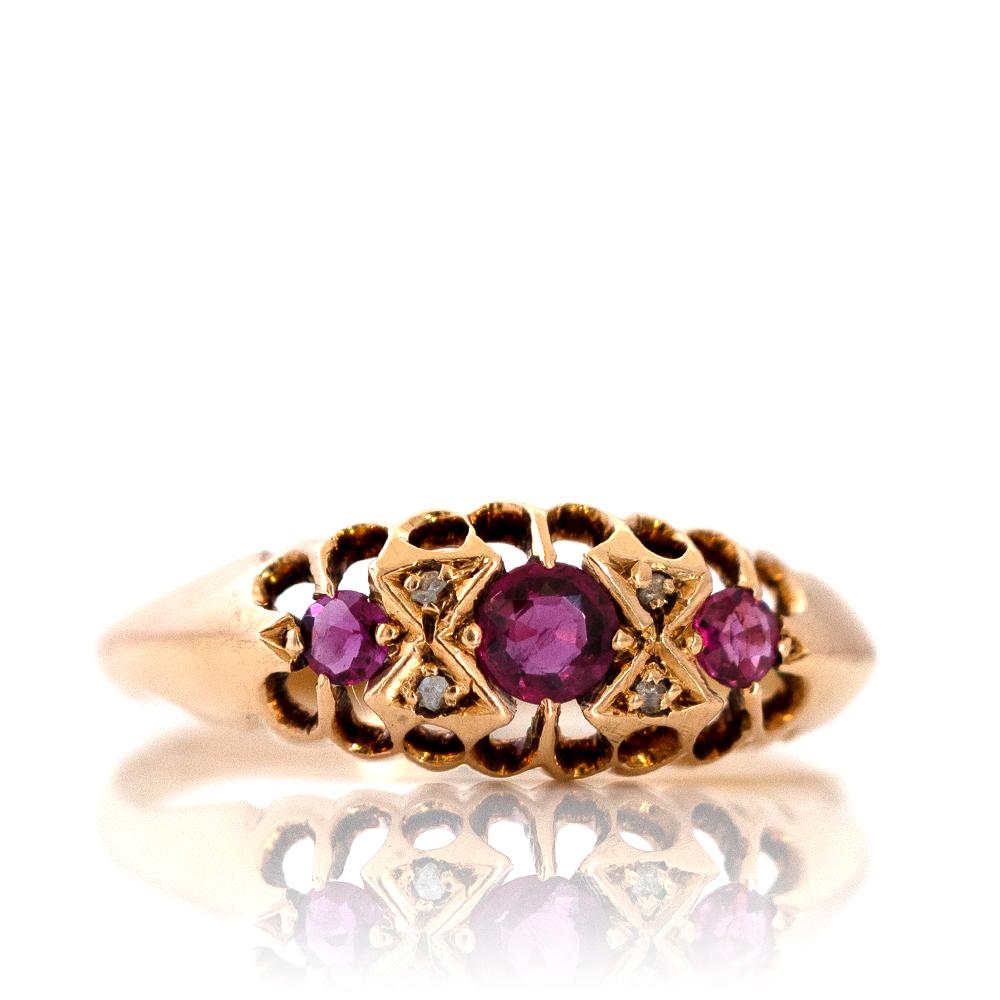Old Mine Cut Antique Edwardian Ruby Diamond 18ct Gold Ring For Sale