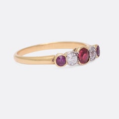 Antique Edwardian Ruby Diamond 5-Stone Bezel Ring