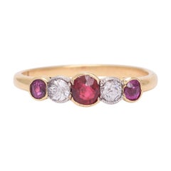 Antique Edwardian Ruby Diamond 5-Stone Bezel Ring