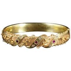 Antique Edwardian Ruby Diamond Bangle 9 Carat Dated Birmingham, 1912