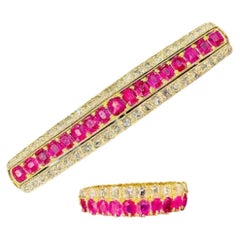 Antique Edwardian Ruby Diamond Brooch & Half Eternity Ring Suite, Circa 1900