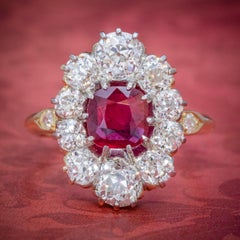 Antique Edwardian Ruby Diamond Cluster Ring 1.15ct Ruby
