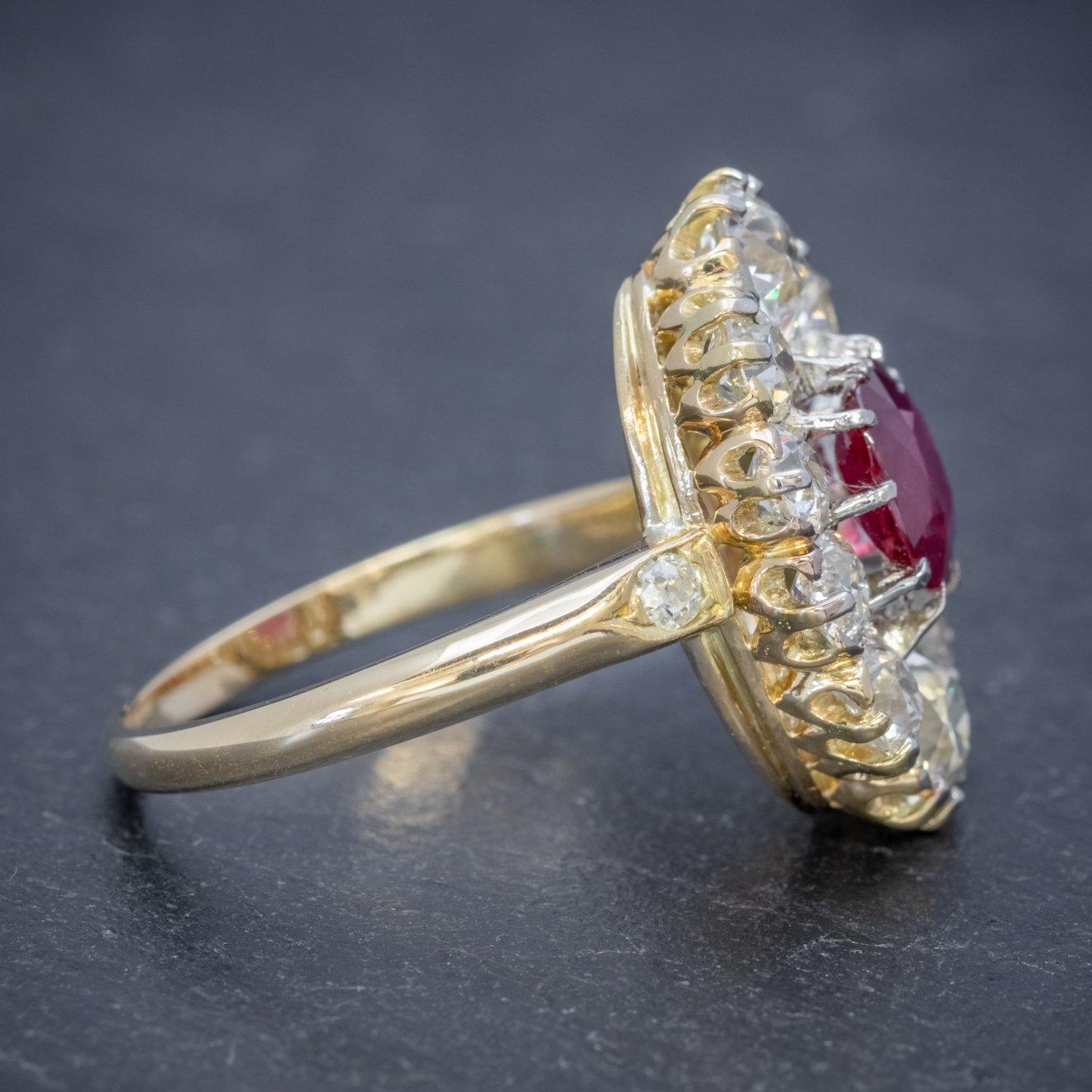 Women's Antique Edwardian Ruby Diamond Cluster Ring 1.15ct Ruby For Sale