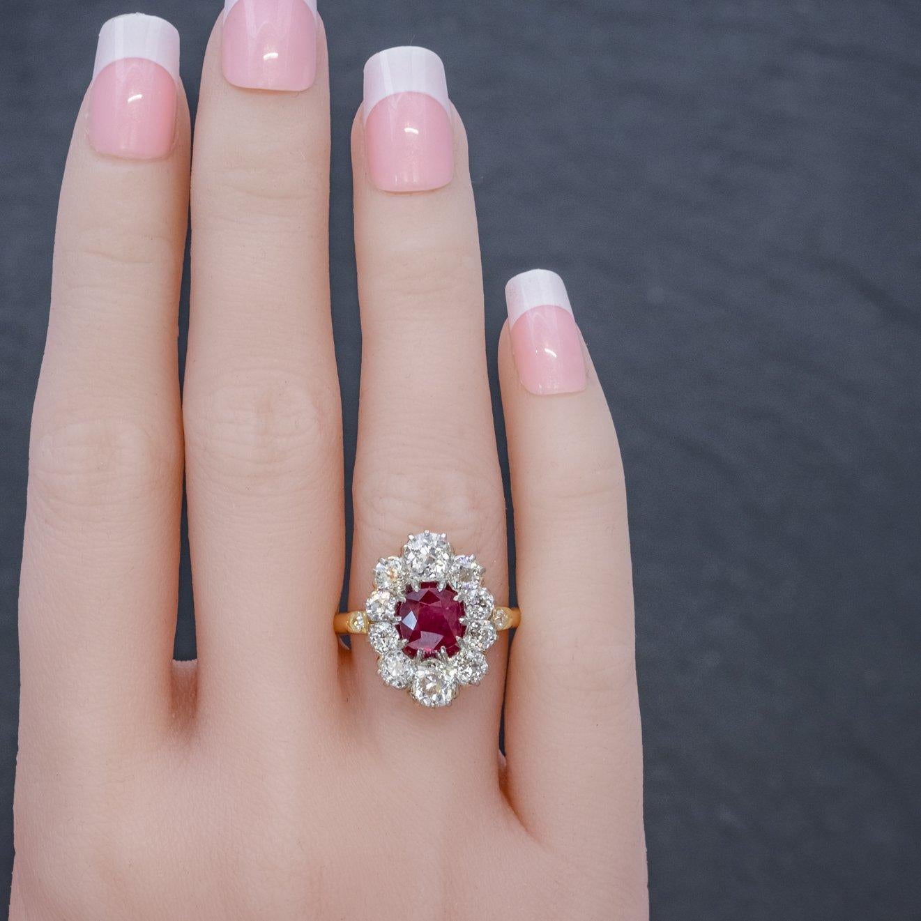 Antique Edwardian Ruby Diamond Cluster Ring 1.15ct Ruby For Sale 3