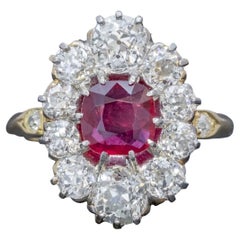 Antique Edwardian Ruby Diamond Cluster Ring 1.60ct Ruby