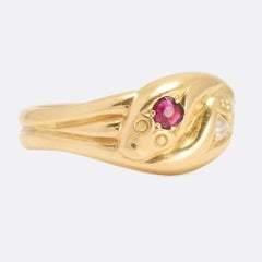 Antique Edwardian Ruby Diamond Double Snake Ring