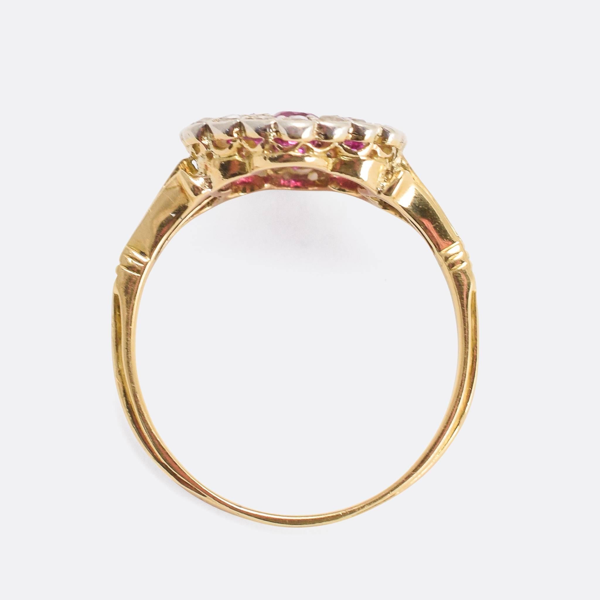 Women's Antique Edwardian Ruby Diamond Flower Cluster Ring