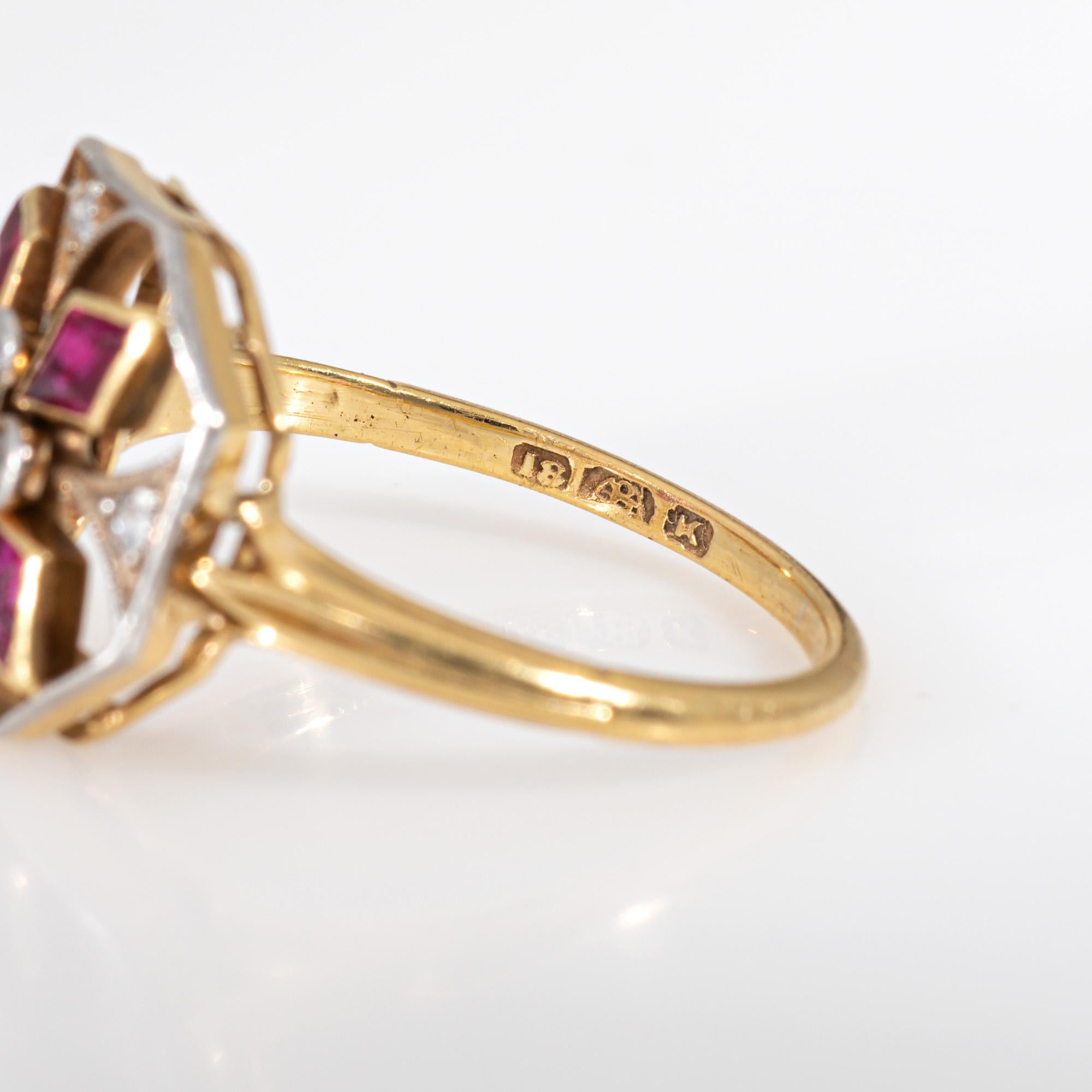 Bague édouardienne ancienne en or jaune 18 carats avec rubis et diamants, taille 6,5 en vente 1
