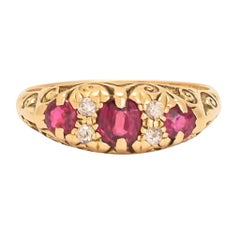 Antique Edwardian Ruby Diamond Scrolled Gypsy Ring