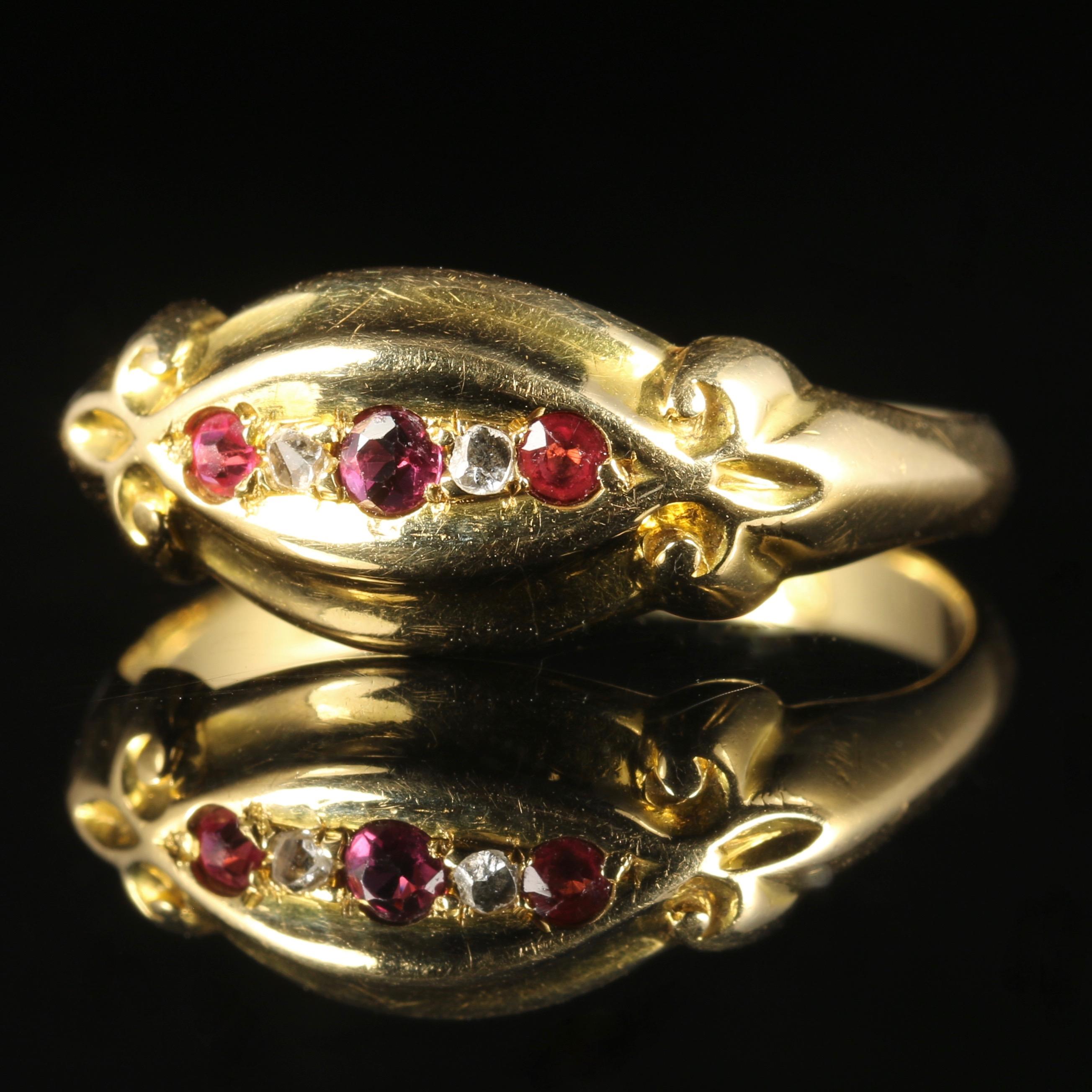 For more details please click continue reading down below...

This delightful Antique Ruby and Diamond ring is fully hallmarked 18ct Gold, dated Chester 1909.

Steeped in Edwardian history this lovely ring is set with three deep red natural Rubies