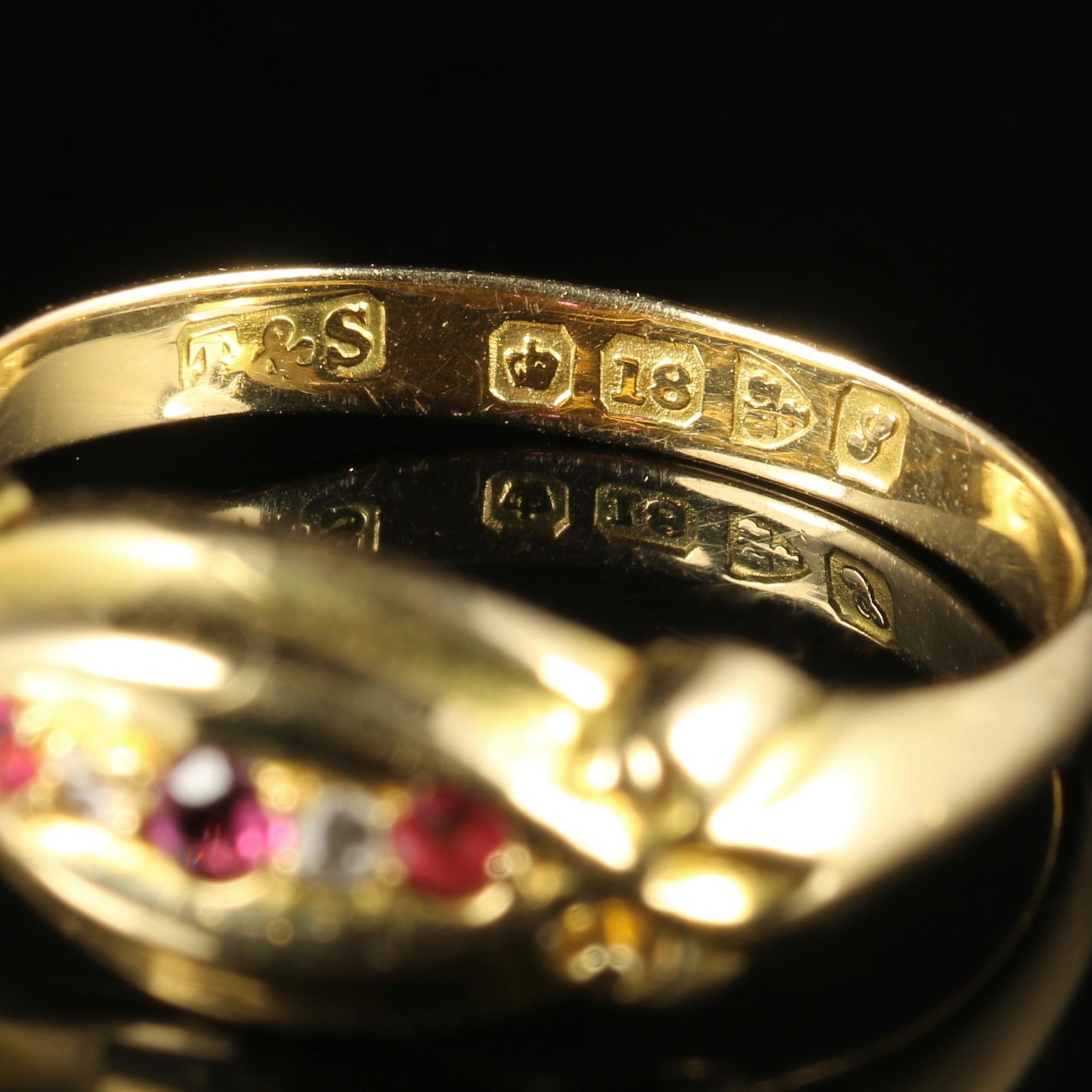 Antique Edwardian Ruby Diamond Trilogy Ring Dated 1909 Chester For Sale 1