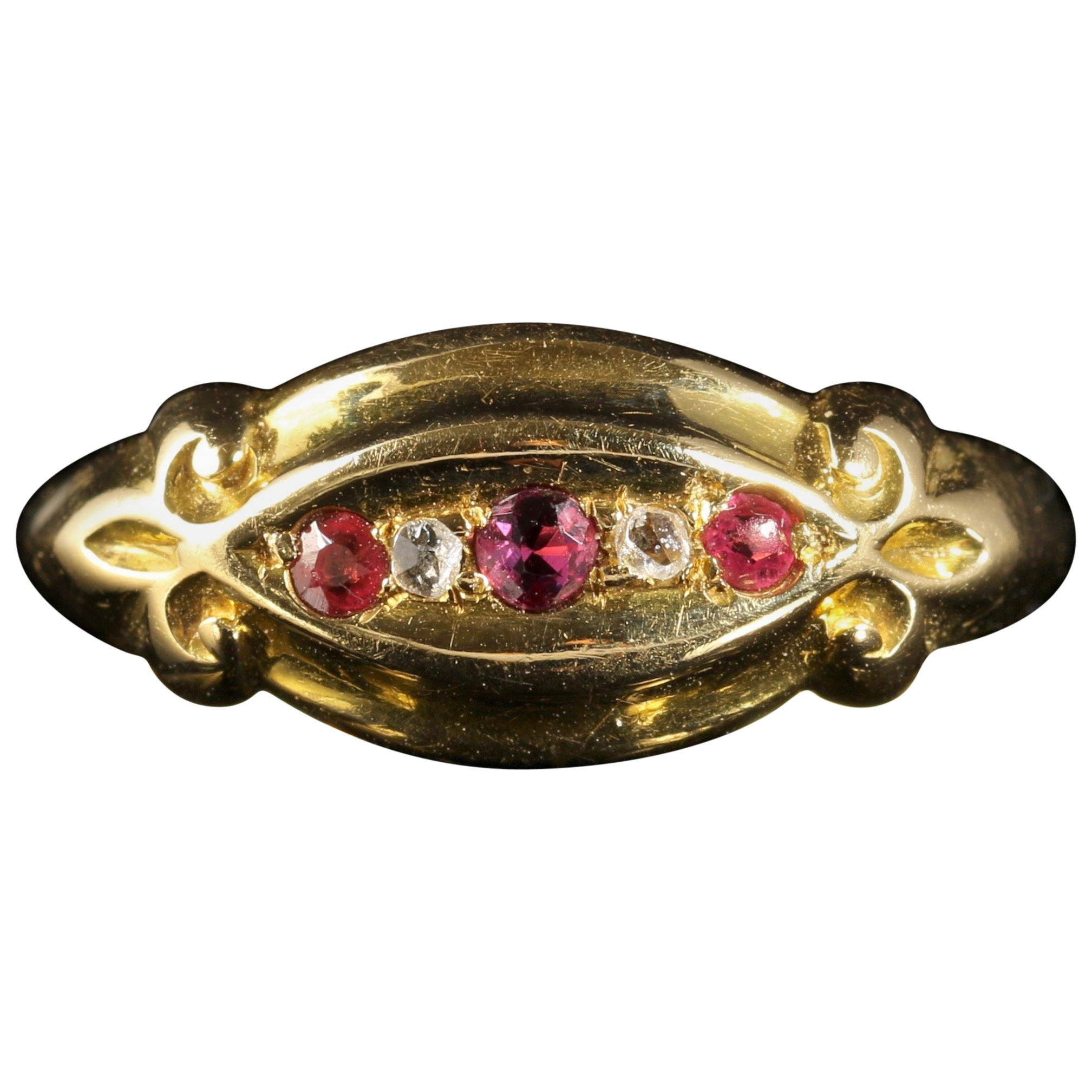 Antique Edwardian Ruby Diamond Trilogy Ring Dated 1909 Chester For Sale