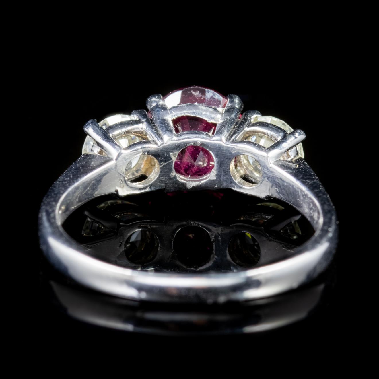 Art Deco Ruby Diamond Platinum Trilogy Ring For Sale