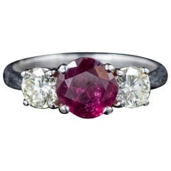  Ruby Diamond Platinum Trilogy Ring