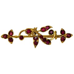 Antique Edwardian Ruby Gold Bar Brooch Pin Estate Fine Jewelry