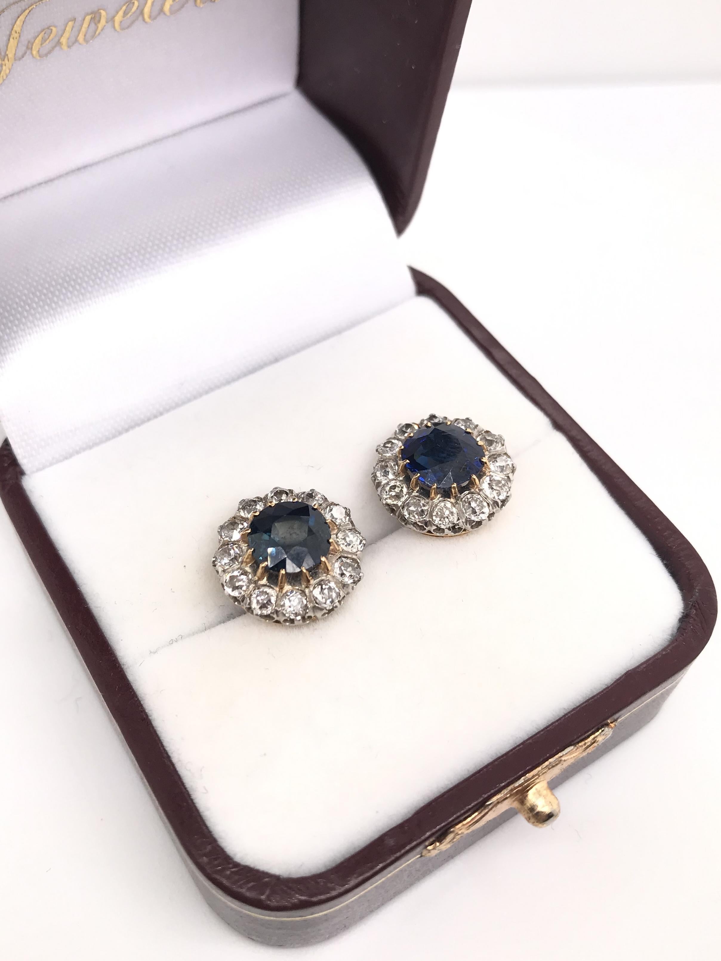 Antique Edwardian Sapphire and Diamond Earrings 5