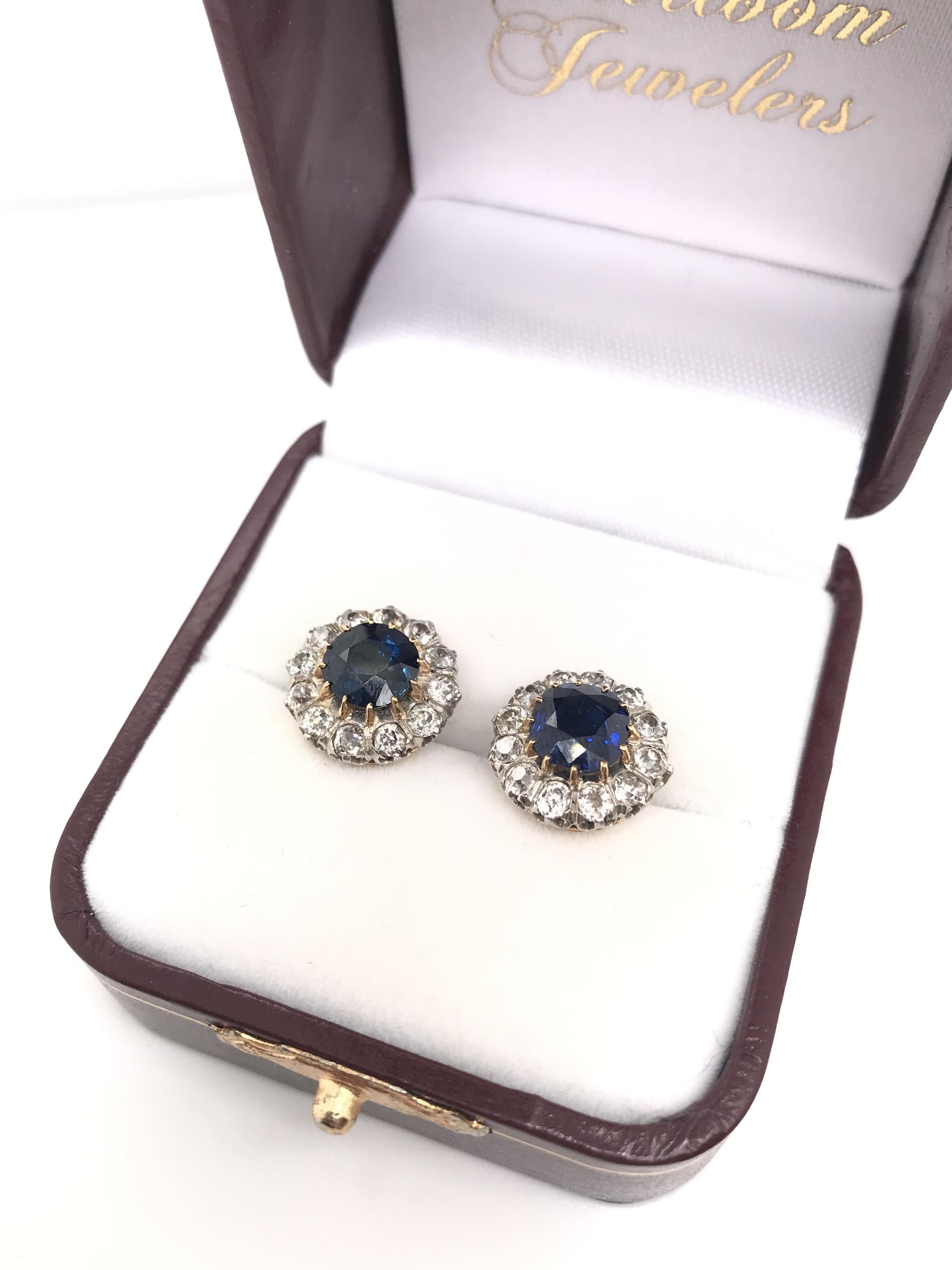 Antique Edwardian Sapphire and Diamond Earrings 6