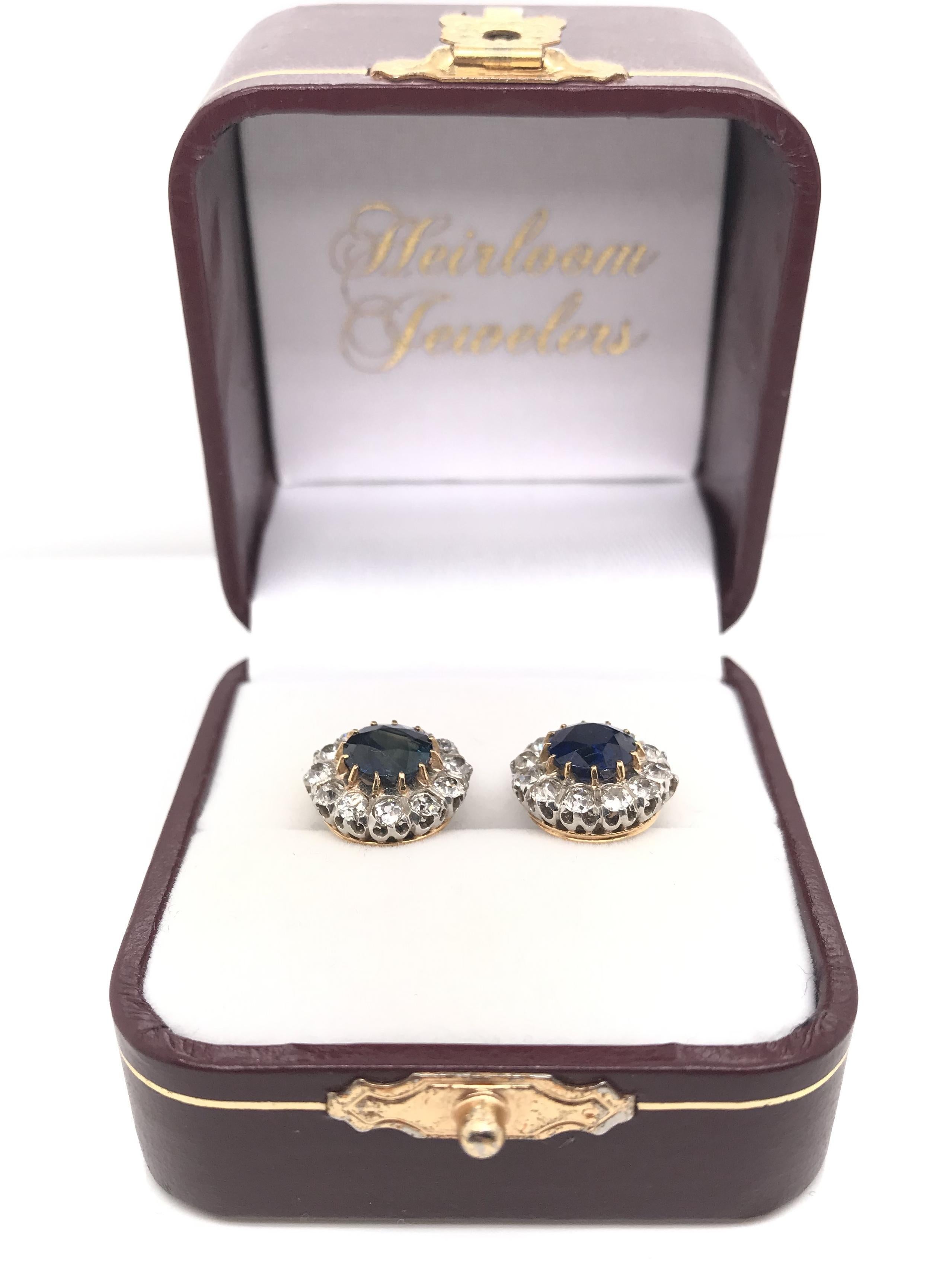 Antique Edwardian Sapphire and Diamond Earrings 7