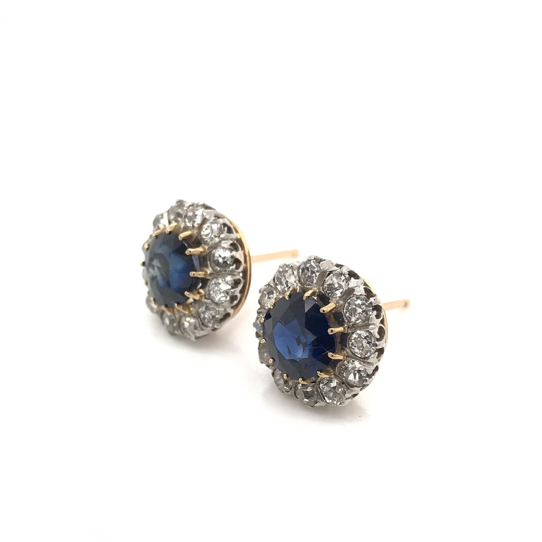Antique Edwardian Sapphire and Diamond Earrings In Excellent Condition In Montgomery, AL