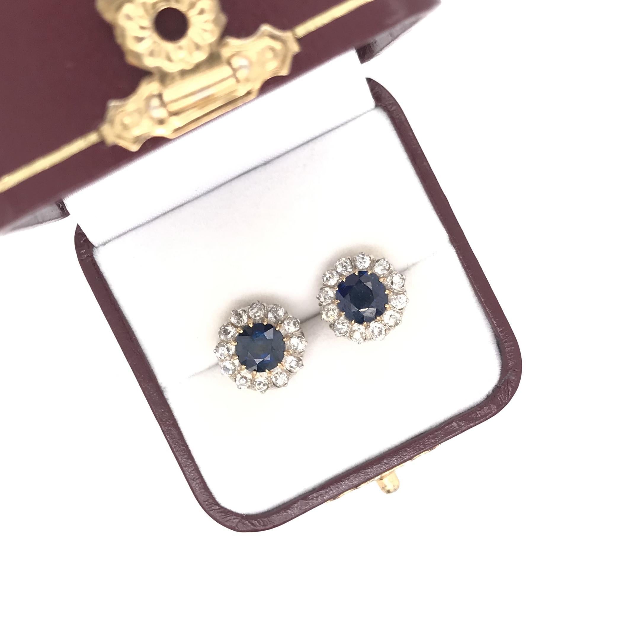 Antique Edwardian Sapphire and Diamond Earrings 4