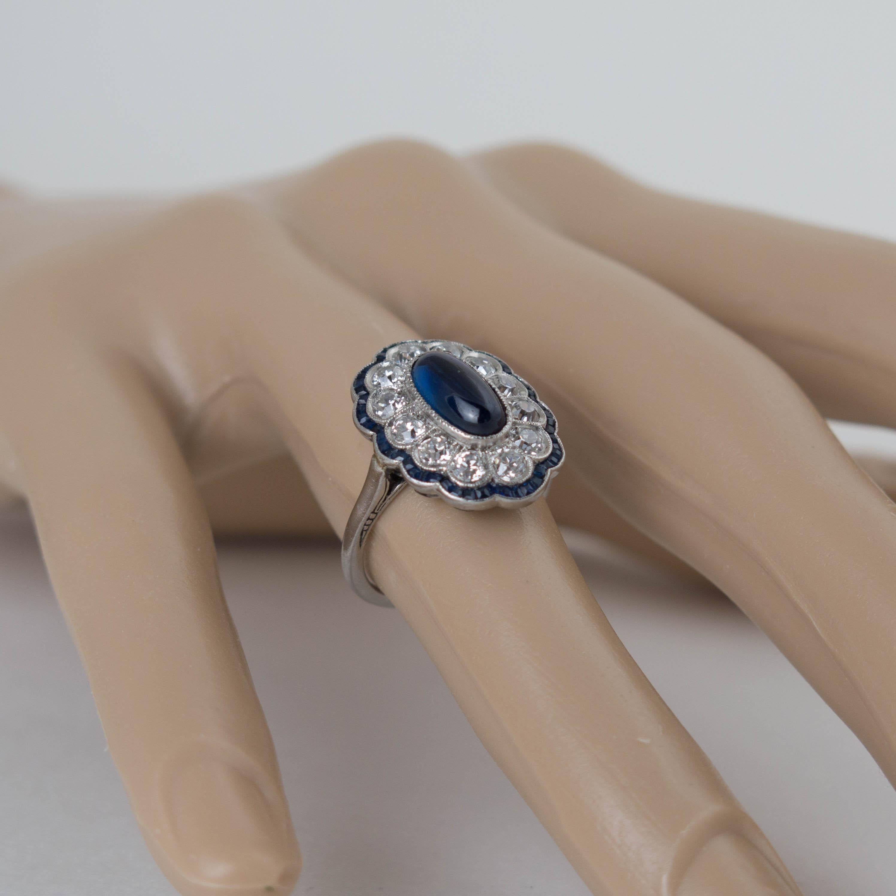 Antique Edwardian Sapphire and Diamond Platinum Engagement Ring 2