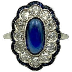 Antique Edwardian Sapphire and Diamond Platinum Engagement Ring