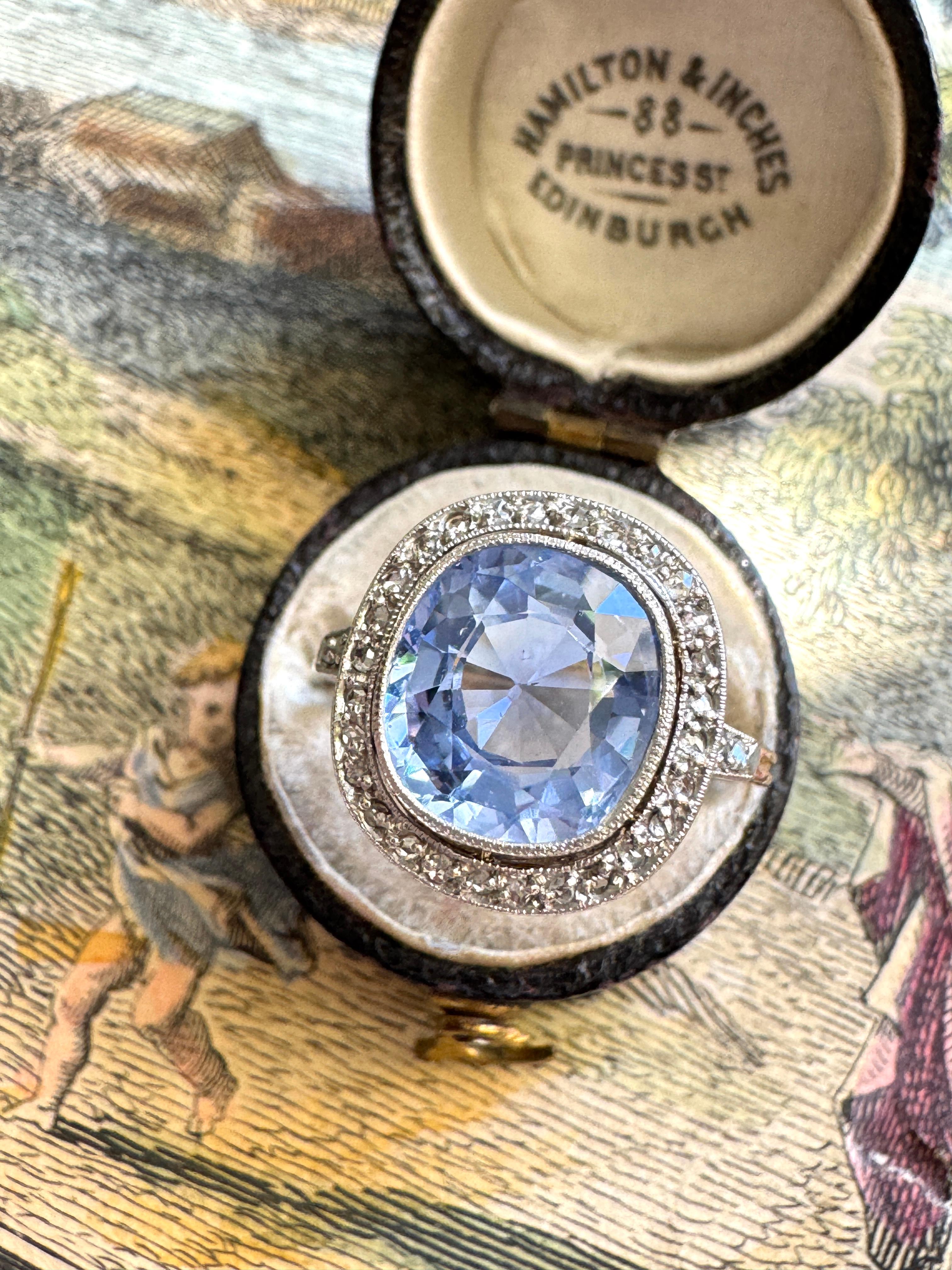 Antiker edwardianischer Halo-Ring mit Saphiren und Diamanten im Rosenschliff - Ceylon ohne Hitze - GIA 2