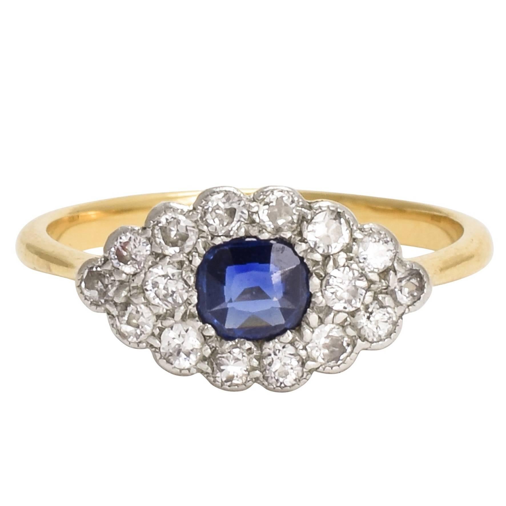 Antique Edwardian Sapphire Diamond "Blue Eye" Ring