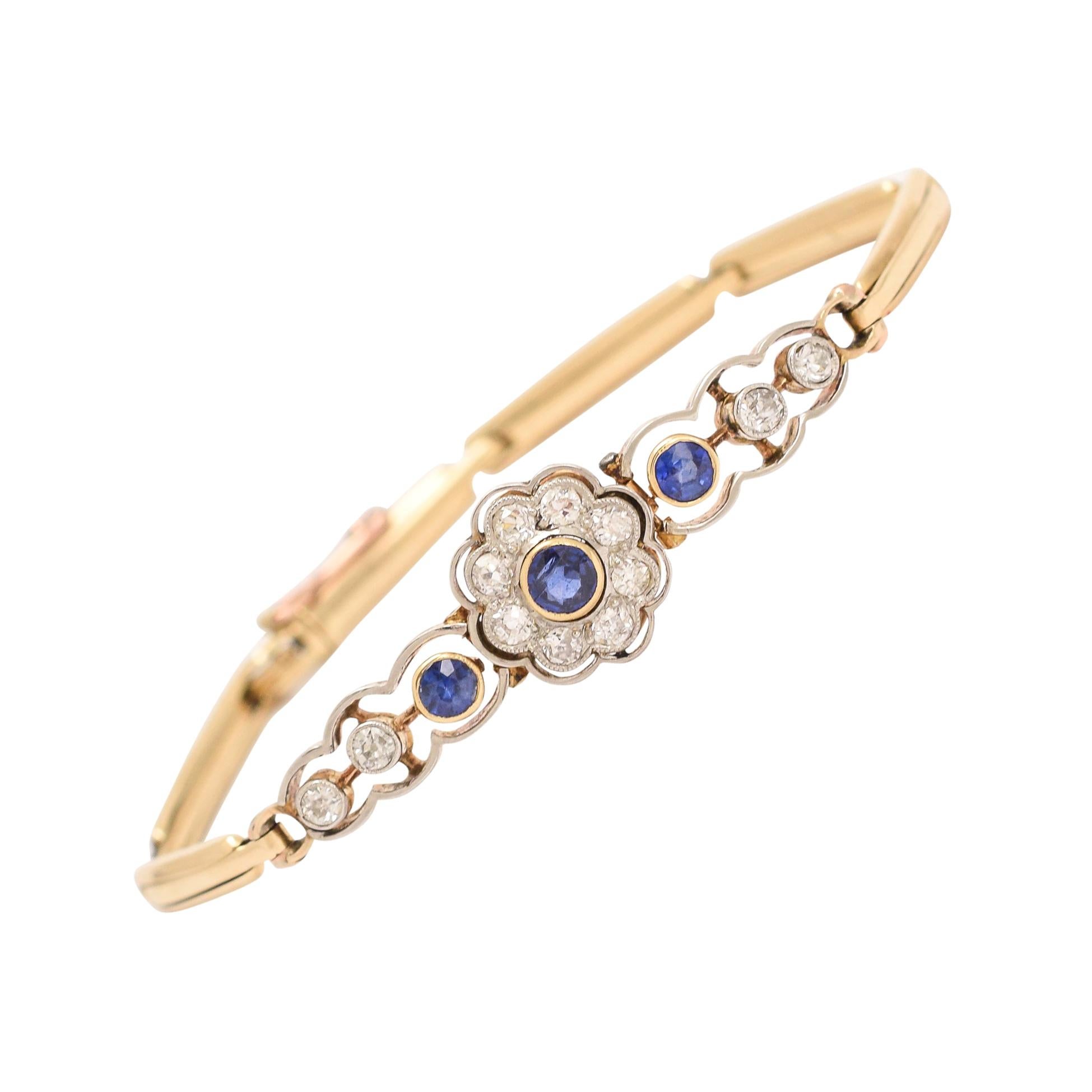 Antique Edwardian Sapphire Diamond Daisy Bracelet