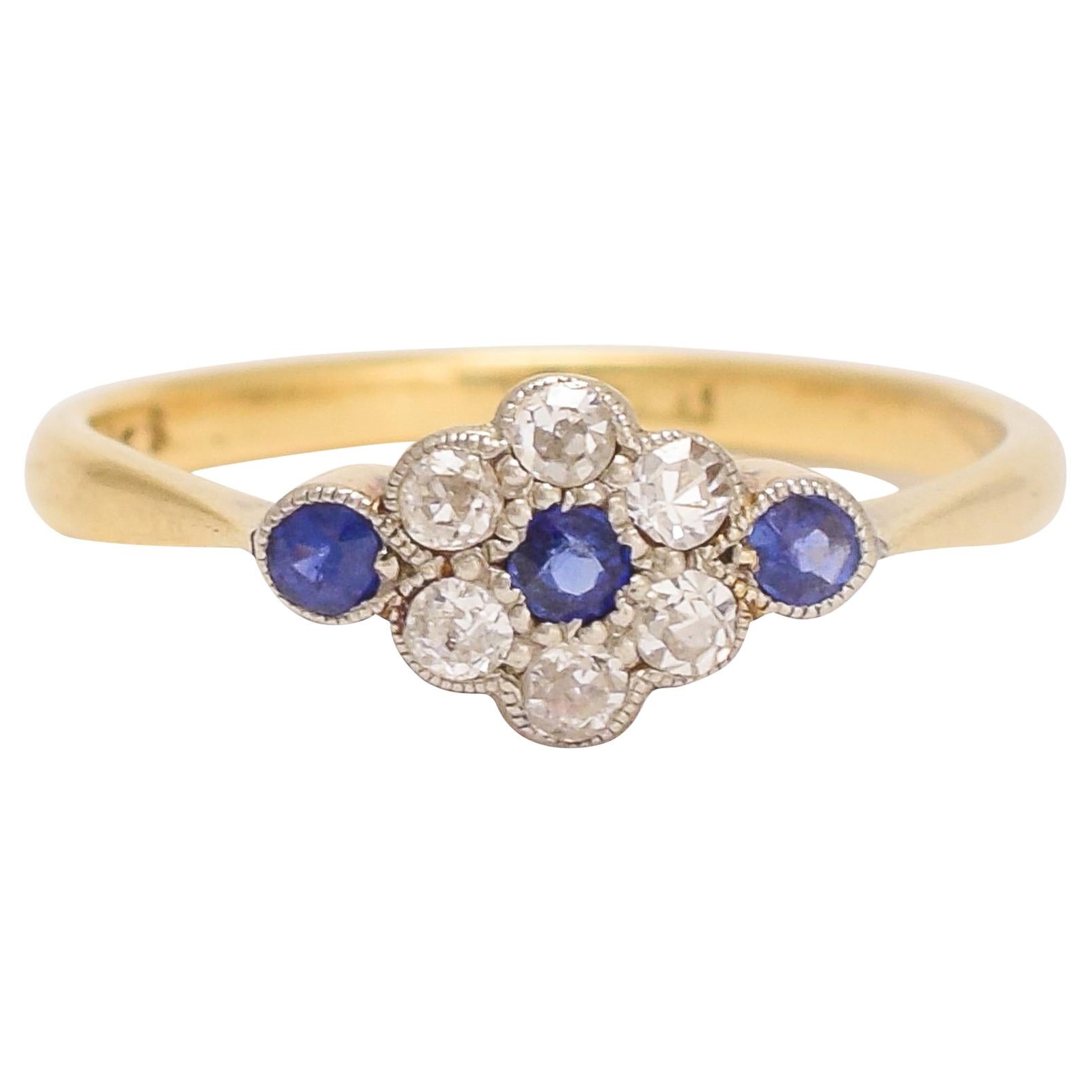 Antique Edwardian Sapphire Diamond Daisy Ring