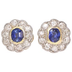 Antique Edwardian Sapphire Diamond Daisy Stud Earrings