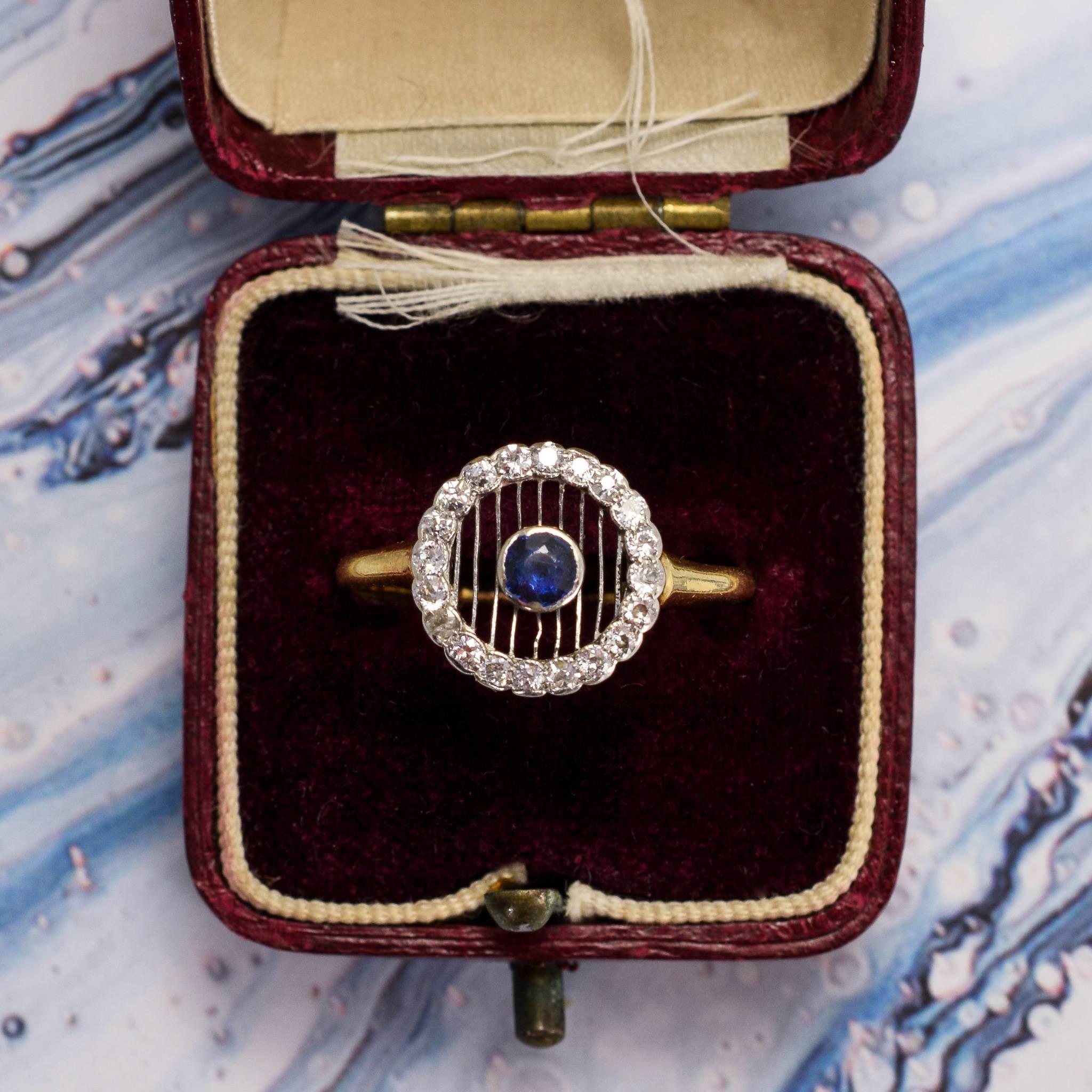 Antique Edwardian Sapphire Diamond Halo Cluster Ring 2