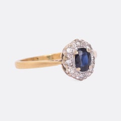 Antique Edwardian Sapphire Diamond Oval Cluster Ring