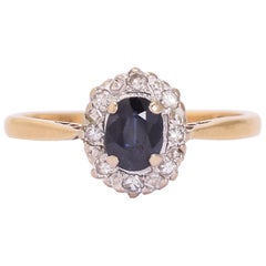 Antique Edwardian Sapphire Diamond Oval Cluster Ring