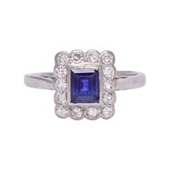 Antique Edwardian Sapphire Diamond "Picture Frame" Cluster Ring