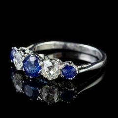 Antique Edwardian Sapphire Diamond Platinum Five-Stone Ring