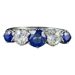 Antique Edwardian Sapphire Diamond Platinum Five-Stone Ring