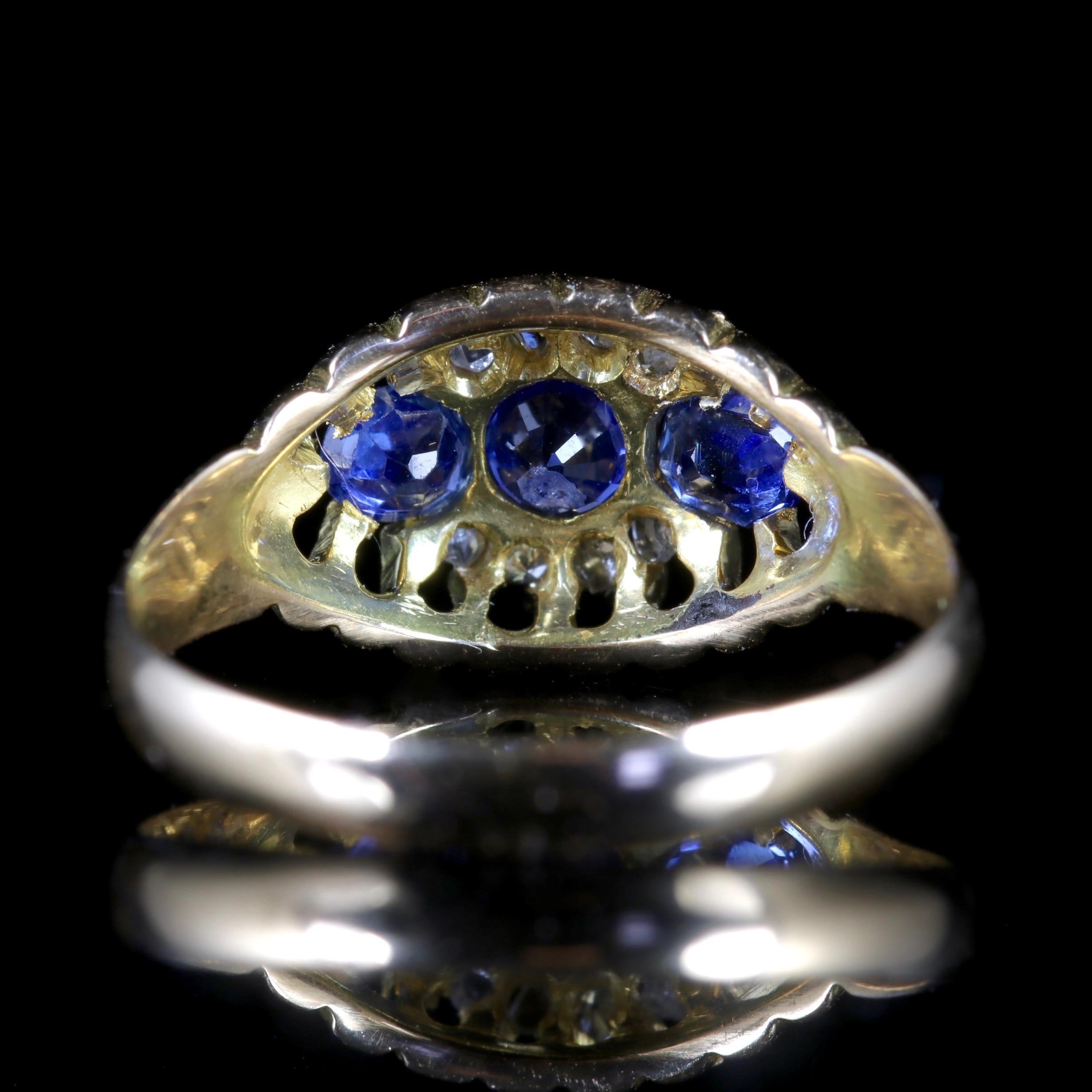 Antique Edwardian Sapphire Diamond Ring 18 Carat Dated Chester, 1903 In Excellent Condition For Sale In Lancaster, Lancashire