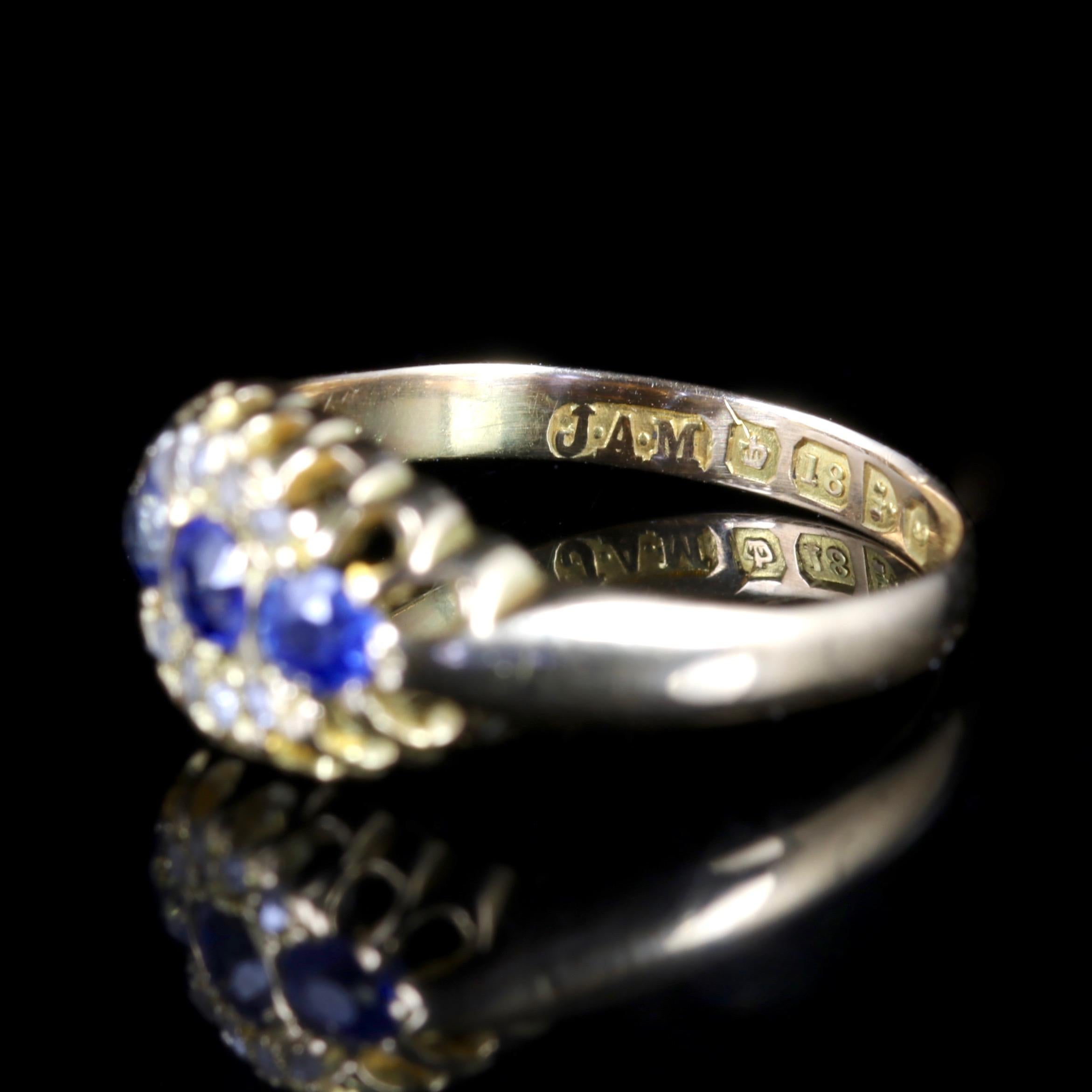 Antique Edwardian Sapphire Diamond Ring 18 Carat Dated Chester, 1903 For Sale 1