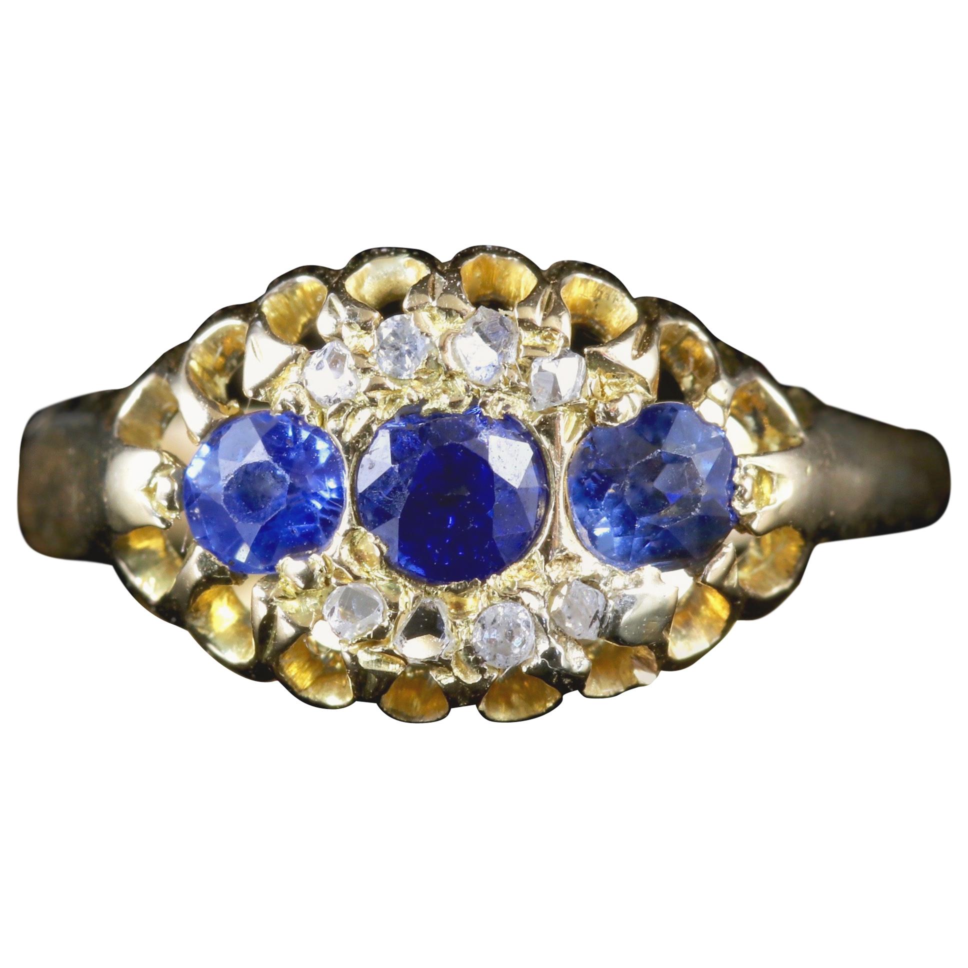 Antique Edwardian Sapphire Diamond Ring 18 Carat Dated Chester, 1903 For Sale