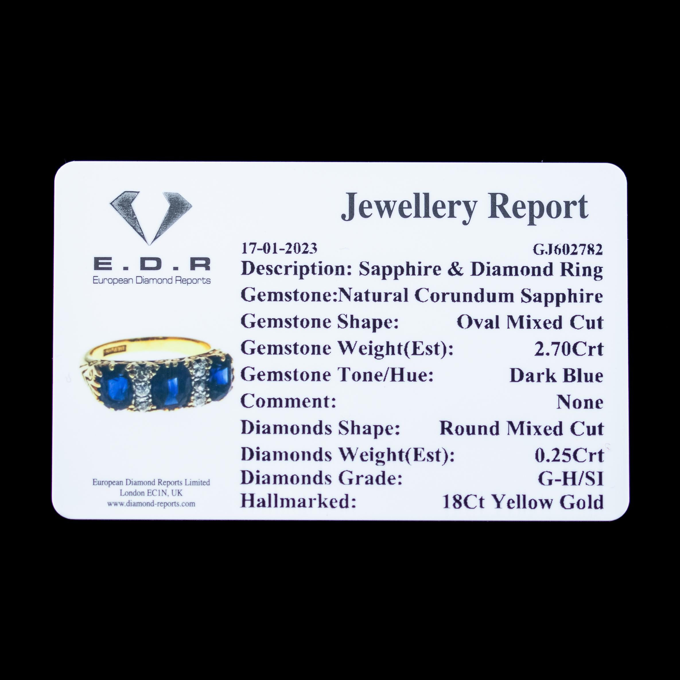 Antique Edwardian Sapphire Diamond Ring 2.7ct Sapphire With Cert For Sale 5