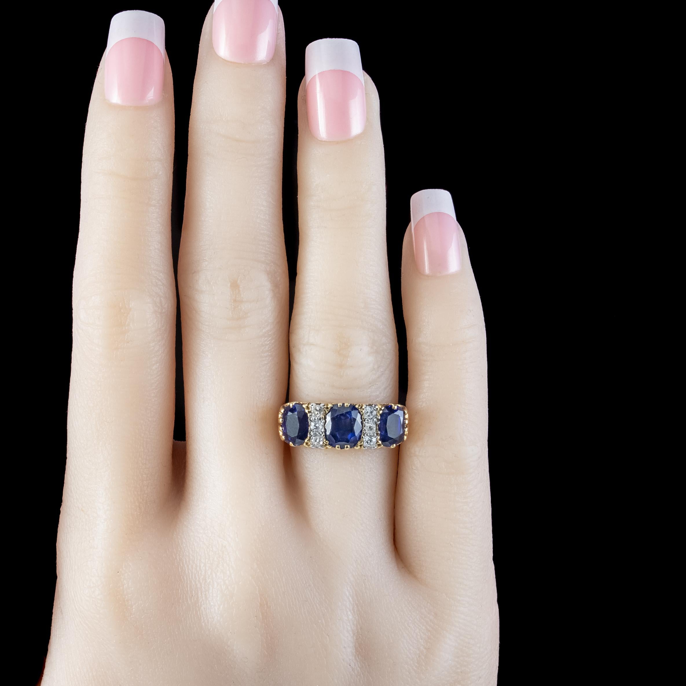 Antique Edwardian Sapphire Diamond Ring 2.7ct Sapphire With Cert For Sale 3