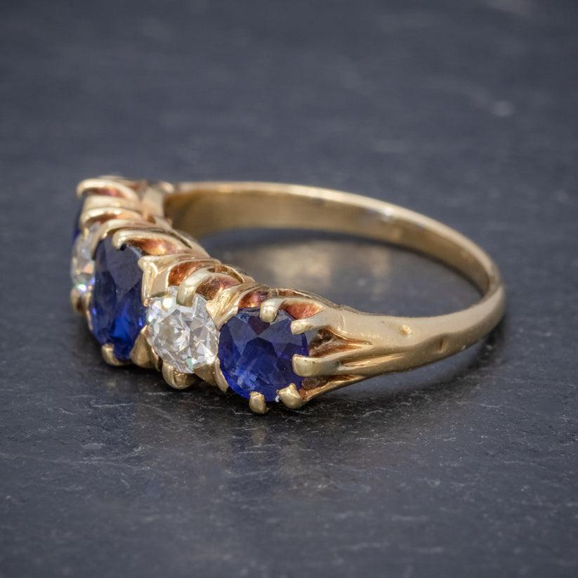 Old European Cut Antique Edwardian Sapphire Diamond Ring in 1.20 Carat Sapphire For Sale